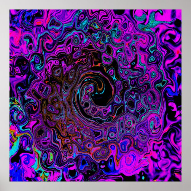 Trippy Black und Magenta Retro Liquid Swirl Poster (Vorne)