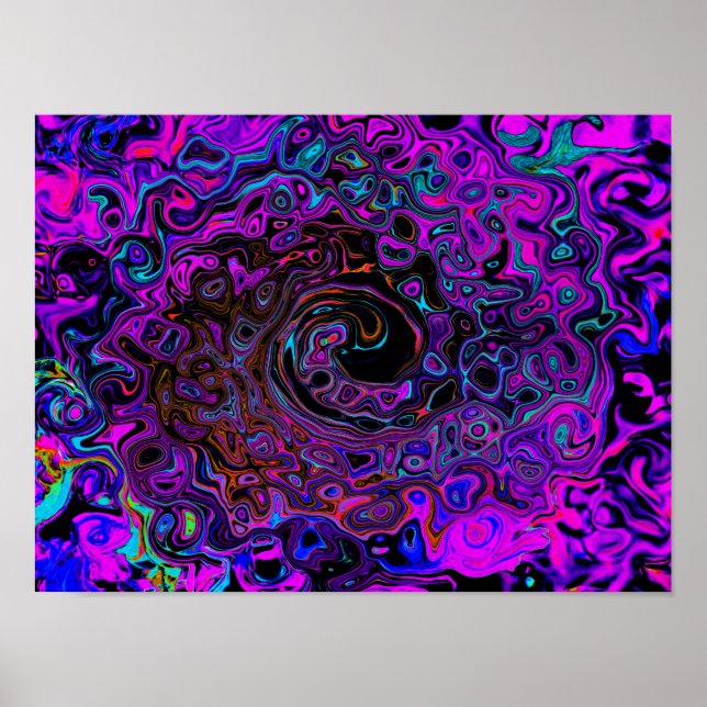 Trippy Black und Magenta Retro Liquid Swirl Poster (Vorne)