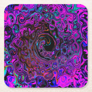 Trippy Black und Magenta Retro Liquid Swirl Rechteckiger Pappuntersetzer
