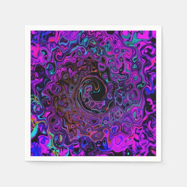 Trippy Black und Magenta Retro Liquid Swirl Serviette (Vorderseite)