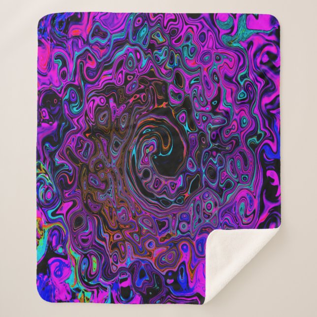 Trippy Black und Magenta Retro Liquid Swirl Sherpadecke (Vorderseite)