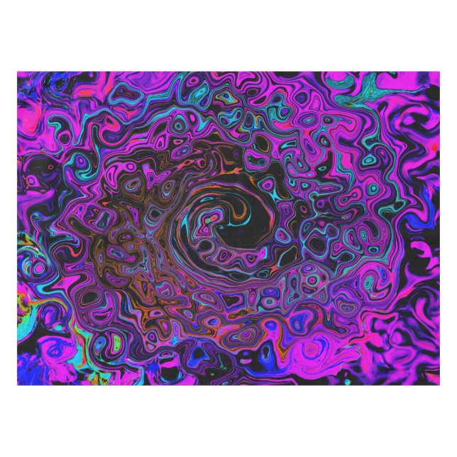 Trippy Black und Magenta Retro Liquid Swirl Tischdecke (Vorderseite (Horizontal))