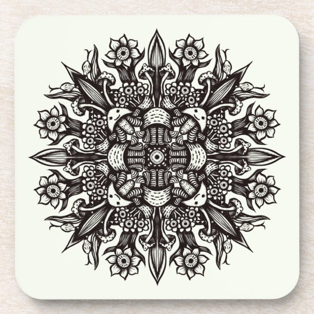 Trippy-Black-White-cool-Psychedelic-Mandala Getränkeuntersetzer (Vorderseite)