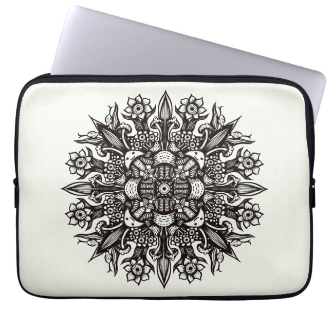 Trippy-Black-White-cool-Psychedelic-Mandala Laptopschutzhülle (Vorderseite)