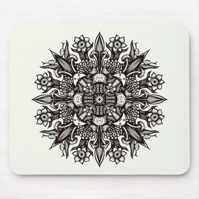 Trippy-Black-White-cool-Psychedelic-Mandala Mousepad (Vorne)