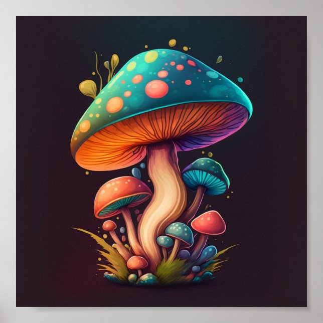 Trippy Blue Amanita Muscaria Pilzposter Poster (Vorne)