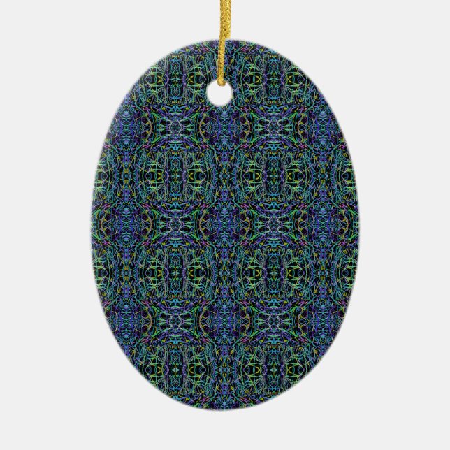 Trippy Blue Green Quilt Geometric Keramikornament (Vorne)