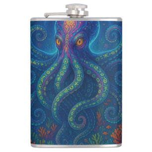 Trippy Blue Octopus Flachmann
