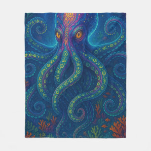 Trippy Blue Octopus Fleecedecke