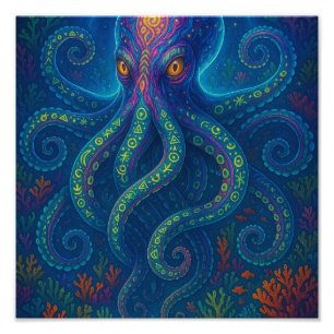 Trippy Blue Octopus Fotodruck