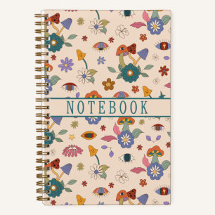 Trippy Boho Psychedelic Mushroom and Eyes Notizbuch