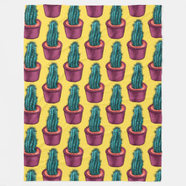 Trippy Cactus Pattern Yellow Weird Psychedelic Fleecedecke