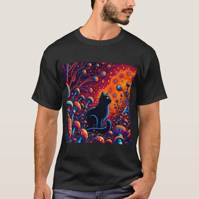 Trippy Cat Abstrakt Psychedelic Art T-Shirt (Vorderseite)