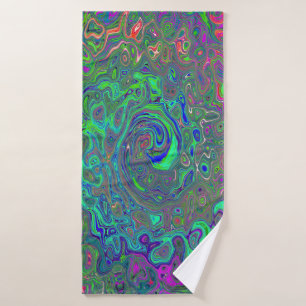 Trippy Chartreuse und Blau Retro Flüssigkeit Wirbe Badehandtuch