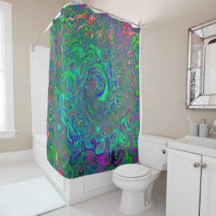 Trippy Chartreuse und Blau Retro Flüssigkeit Wirbe Duschvorhang