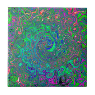Trippy Chartreuse und Blau Retro Flüssigkeit Wirbe Fliese