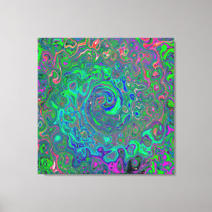 Trippy Chartreuse und Blau Retro Flüssigkeit Wirbe Leinwanddruck