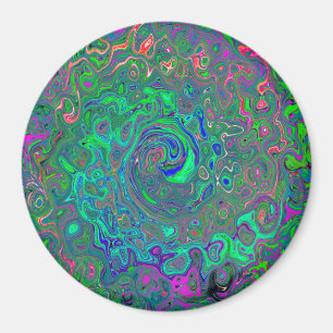 Trippy Chartreuse und Blau Retro Flüssigkeit Wirbe Magnet