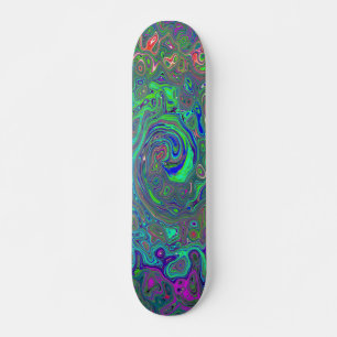 Trippy Chartreuse und Blau Retro Flüssigkeit Wirbe Skateboard