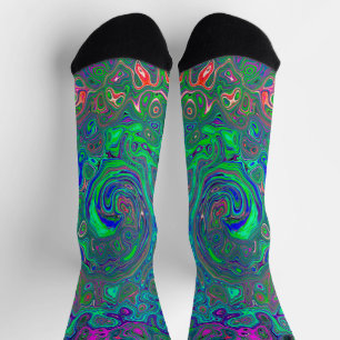 Trippy Chartreuse und Blau Retro Flüssigkeit Wirbe Socken