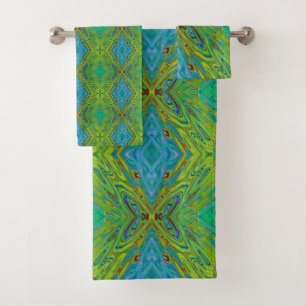 Trippy Chartreuse und Blaue Abstrakte Schmetterlin Badhandtuch Set