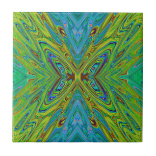 Trippy Chartreuse und Blaue Abstrakte Schmetterlin Fliese