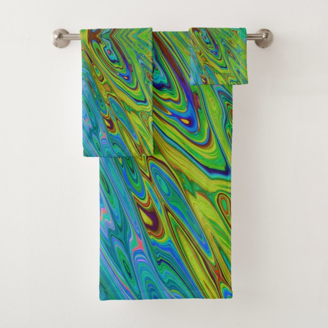 Trippy Chartreuse und Blue Abstrakt Butterfly Badhandtuch Set (Insitu)