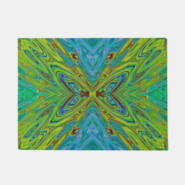 Trippy Chartreuse und Blue Abstrakt Butterfly Fußmatte (Vorderseite)