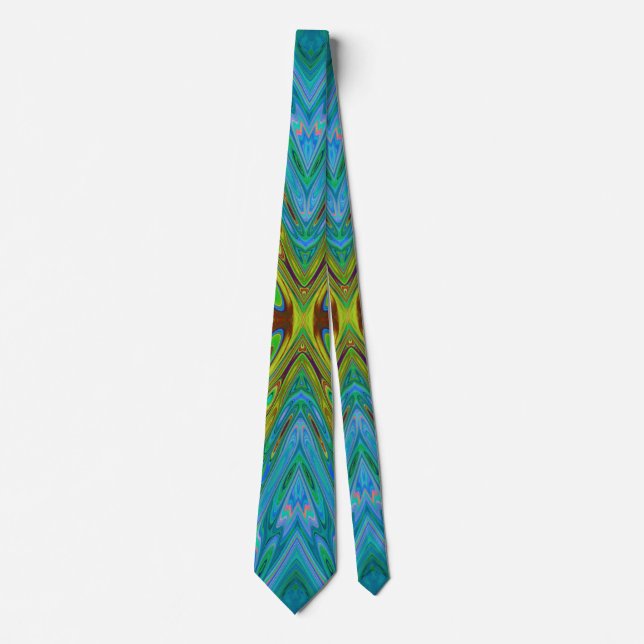 Trippy Chartreuse und Blue Abstrakt Butterfly Krawatte (Vorderseite)