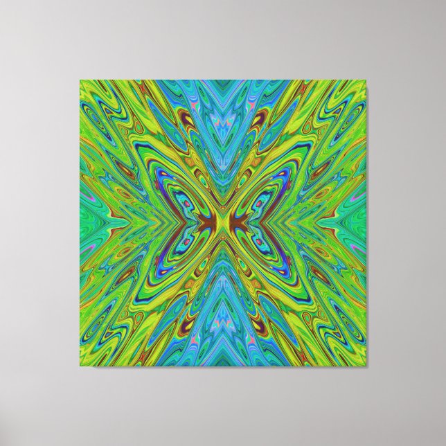 Trippy Chartreuse und Blue Abstrakt Butterfly Leinwanddruck (Vorderseite)