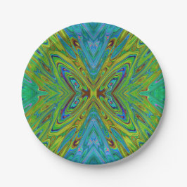 Trippy Chartreuse und Blue Abstrakt Butterfly Pappteller
