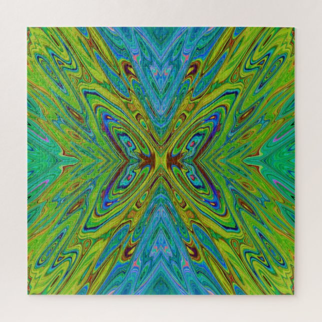 Trippy Chartreuse und Blue Abstrakt Butterfly Puzzle (Vertikal)