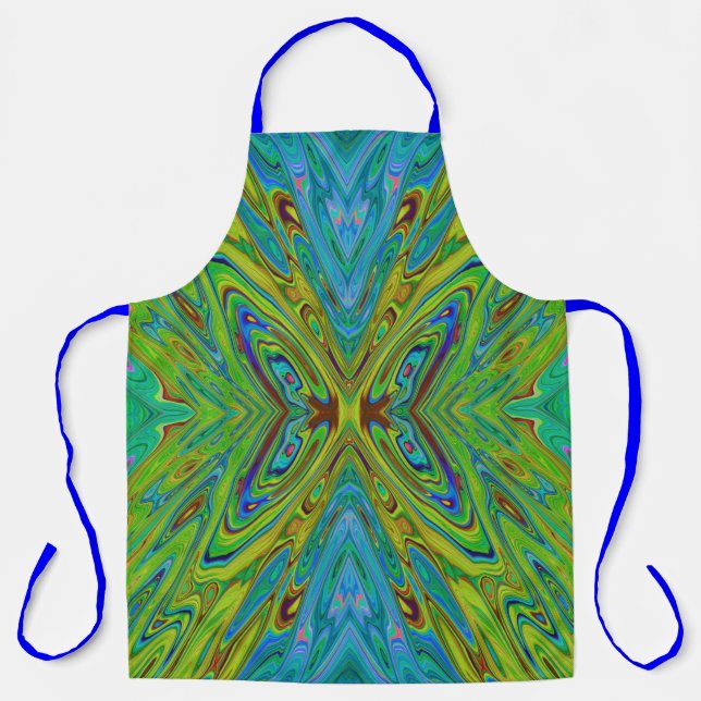 Trippy Chartreuse und Blue Abstrakt Butterfly Schürze (Vorderseite)