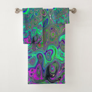 Trippy Chartreuse und Blue Retro Liquid Swirl Badhandtuch Set