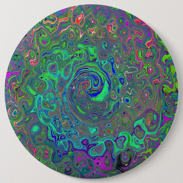 Trippy Chartreuse und Blue Retro Liquid Swirl Button (Vorderseite)