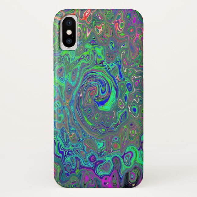Trippy Chartreuse und Blue Retro Liquid Swirl Case-Mate iPhone Hülle (Rückseite)