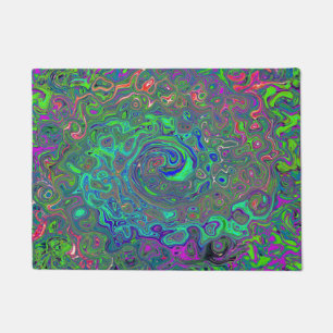 Trippy Chartreuse und Blue Retro Liquid Swirl Fußmatte