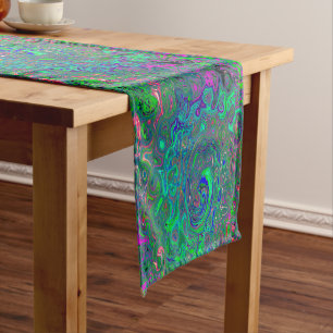 Trippy Chartreuse und Blue Retro Liquid Swirl Kurzer Tischläufer