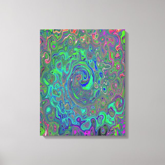 Trippy Chartreuse und Blue Retro Liquid Swirl Leinwanddruck (Vorderseite)