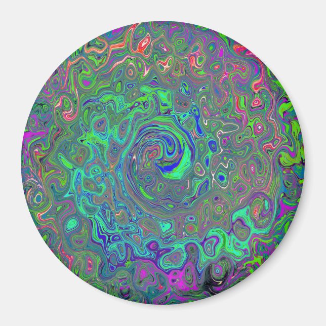 Trippy Chartreuse und Blue Retro Liquid Swirl Magnet (Vorne)
