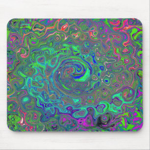 Trippy Chartreuse und Blue Retro Liquid Swirl Mousepad