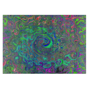 Trippy Chartreuse und Blue Retro Liquid Swirl Schneidebrett