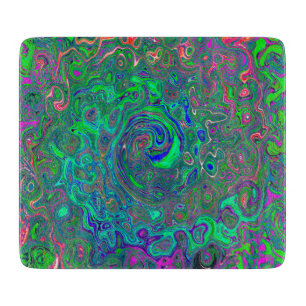 Trippy Chartreuse und Blue Retro Liquid Swirl Schneidebrett