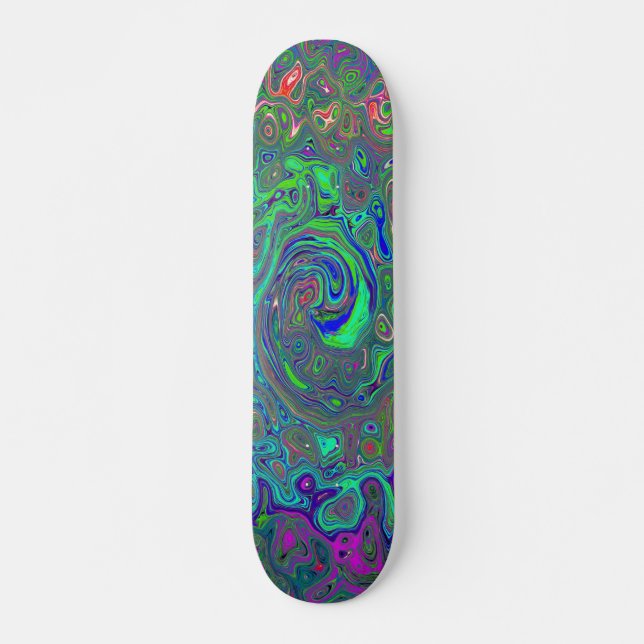 Trippy Chartreuse und Blue Retro Liquid Swirl Skateboard (Vorne)