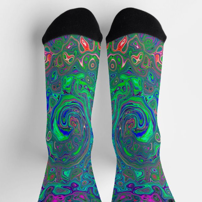 Trippy Chartreuse und Blue Retro Liquid Swirl Socken (Oben)