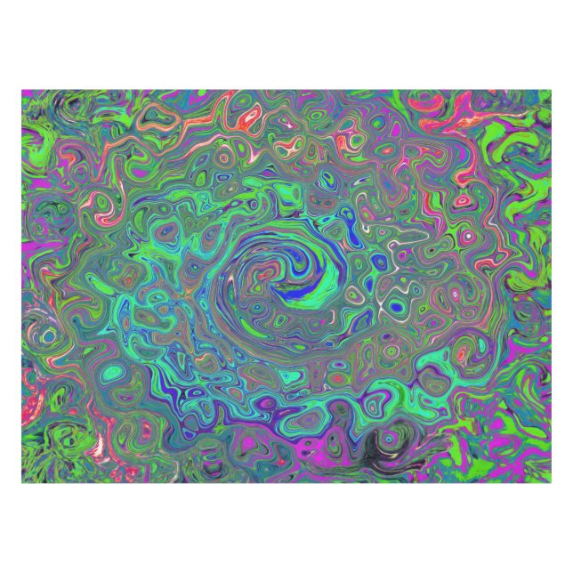 Trippy Chartreuse und Blue Retro Liquid Swirl Tischdecke (Vorderseite (Horizontal))