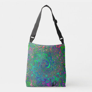Trippy Chartreuse und Blue Retro Liquid Swirl Tragetaschen Mit Langen Trägern
