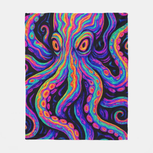 Trippy Colorful Octopus Fleecedecke (Vorderseite)