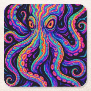 Trippy Colorful Octopus Rechteckiger Pappuntersetzer