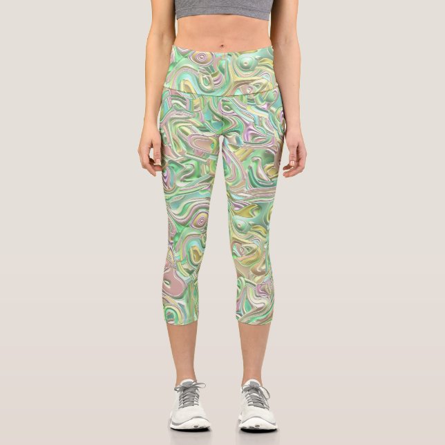 Trippy Colority 3D-Wirbel Capri Leggings (Vorderseite)